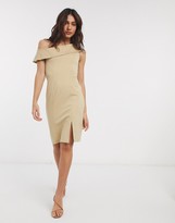 Thumbnail for your product : Closet London off shoulder pencil dress with split in taupe