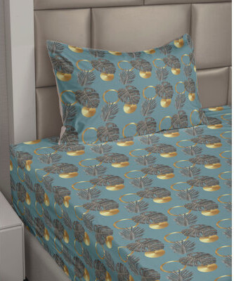 Ambesonne Tropical Sheet Set Exotic Palm Leafy Pattern Marigold and Ceil Blue
