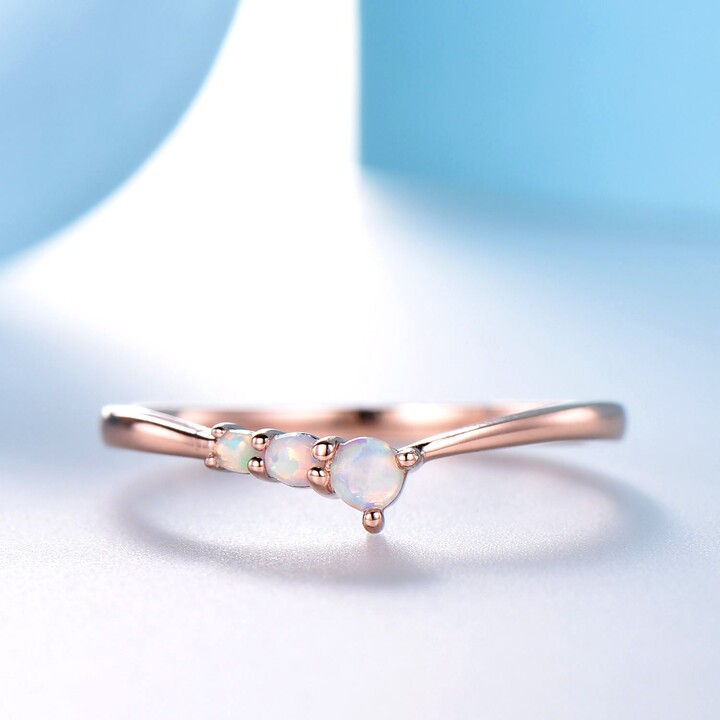Etsy Dainty Opal Cluster Ring 14K Gold Stacking Wedding Band