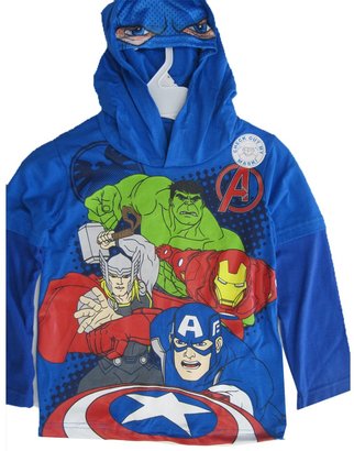 Marvel Marvels Little Boys Royal Blue Avengers Print Hooded Shirt