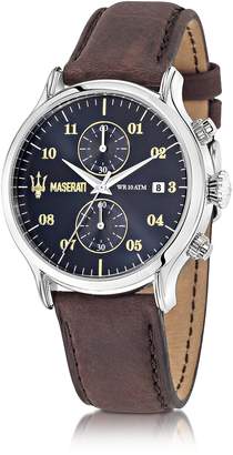 Epoca Maserati Chronograph Navy Blue Dial and Brown Leather Strap Men's Watch