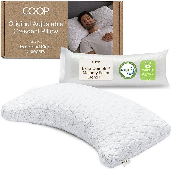 Coop Home Goods CoopHomeGoodsTheOriginalCrescentAdjustablePillow,QueenBedPillowsforShoulder,Neck&HeadSupport-MediumFirmforBack&SideSleeper
