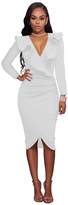Thumbnail for your product : VERTTEE V Neck Long Sleeve Ruffle Plain Bodycon Midi Tight Wrap Women's Party Dress Woman Dress White XXL
