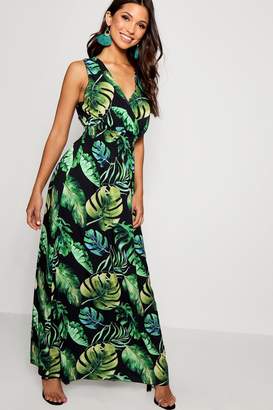 boohoo Tropical Print Wrap Front Maxi Dress