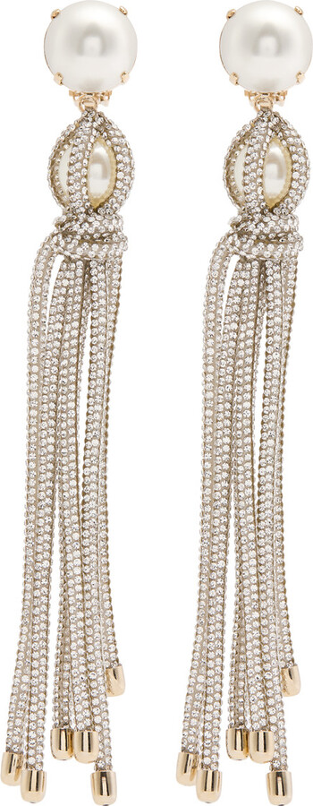Rosantica Ostrica Crystal-embellished Tassel Clip-on Drop Earrings