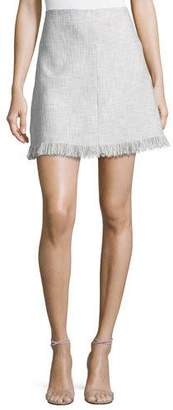 Rebecca Taylor Fringe-Hem A-Line Suiting Skirt, Gray Multicolor