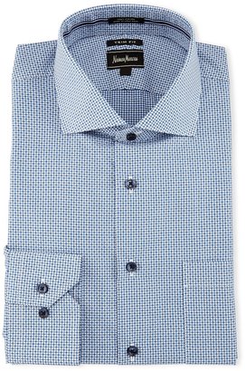 Neiman Marcus Trim-Fit Regular-Finish Check Dress Shirt, Blue