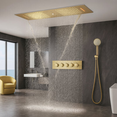 FontanaShowers Matte Black Ceiling Mount Digital Mist Shower System with Thermostatic Control