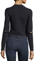 Thumbnail for your product : Frame Elbow-Slit Long-Sleeve Cropped Cotton Top