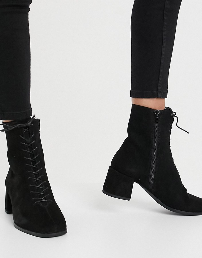 Vagabond Stina Lace Up Mid Heeled Ankle Boot In Black Shopstyle