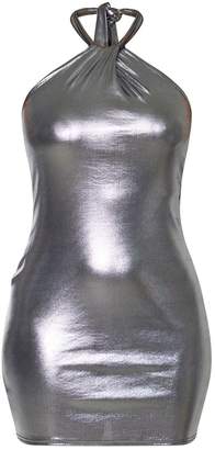 PrettyLittleThing Silver Shimmer Metallic Halterneck Bodycon Dress