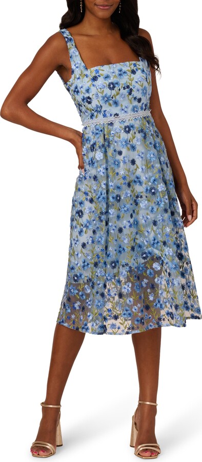 Floral Embroidered Lace Trim Midi Dress