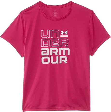 Under Armour Kids Tech Split Wordmark Short Sleeve T-Shirt (Big Kid) Girl's Clothing Shaded Fuchsia/Prime Pink/White : MD (10-12 Big Kid)