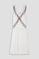 Pleated bead-embellished georgette midi dress
