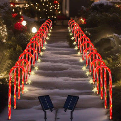 Zeki Shoggy 24 Pack Christmas Pathway Lights Outdoor Decorations, 8 Modes Solar Candy Cane Lights With Star