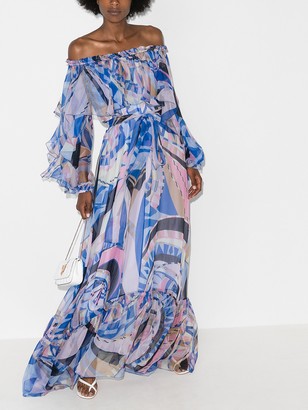 Emilio Pucci Wally print ruffled silk gown