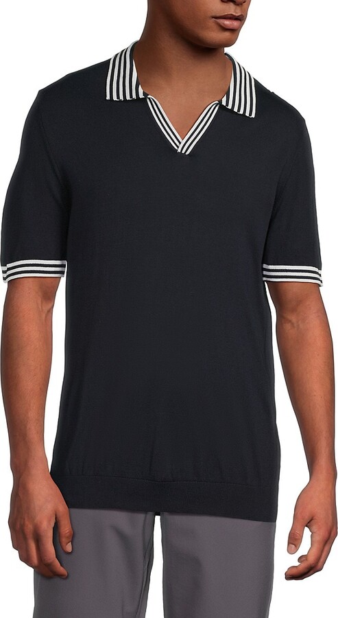 American Heritage Striped-Collar Knit Polo Shirt