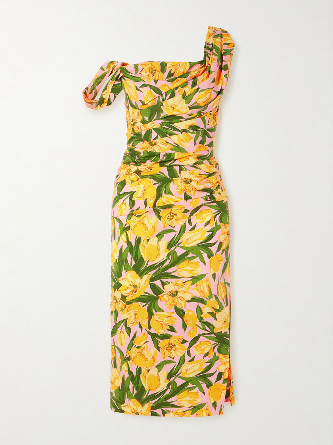 Carolina Herrera Floral-print Cotton-blend Poplin Midi Dress - Yellow