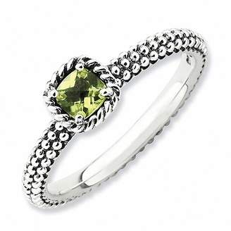 Zales Stackable Expressionsa 4.0mm Cushion-Cut Peridot Ring in Sterling Silver