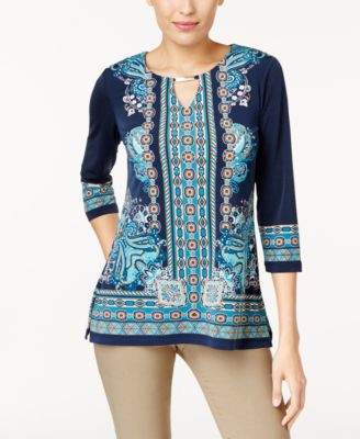 JM Collection Petite Printed Keyhole Tunic, Created for Macy's