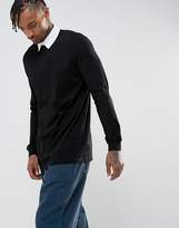 Thumbnail for your product : ASOS Longline Long Sleeve Rugby Polo Shirt In Black
