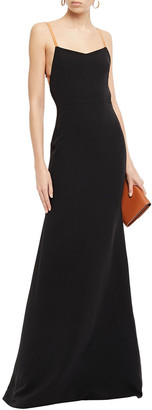 Victoria Beckham Open-back Leather-trimmed Silk And Wool-blend Gown