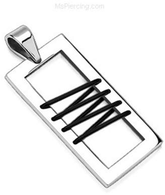 MsPiercing 316L Stainless Steel Pendant. W/Leather Strings
