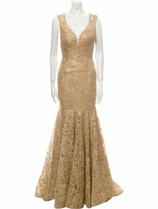 Jovani V-Neck Long Dress Gold