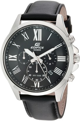 Casio Men's Edifice Stainless Steel Quartz Watch with Leather-Synthetic Strap