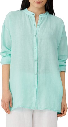 Eileen Fisher Band Collar Organic Linen Shirt