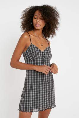 Urban Outfitters Elodie Black & White Check Mini Dress - black L at