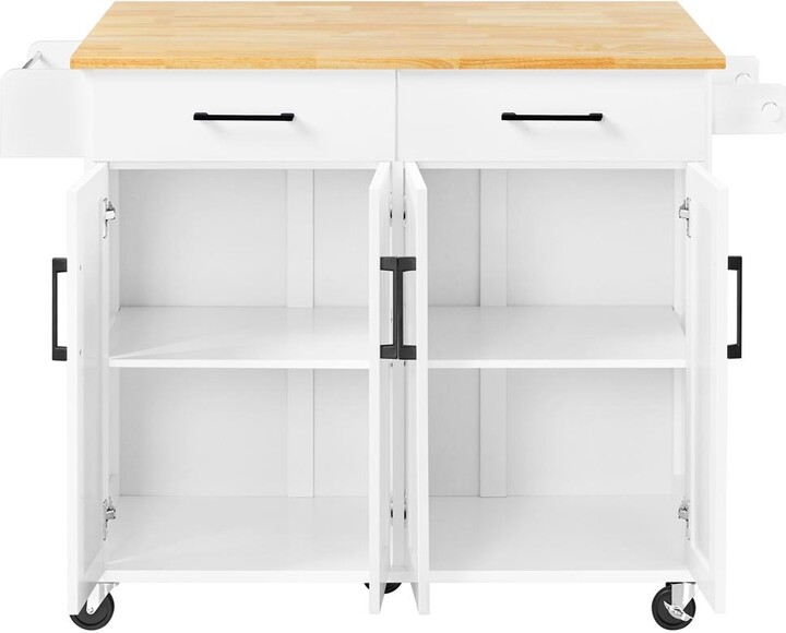 Yaheetech 36” H Kitchen Island on Wheels with Solid Wood Tabletop White