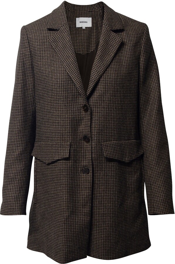 Nanushka Houndstooth Print Oversized Blazer in Brown Polyester