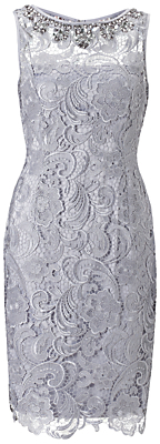 Adrianna Papell Jewellery Neckline Lace Dress, Light Dove