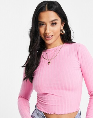 ASOS Petite ASOS DESIGN Petite lettuce edge crop t-shirt in pink - ShopStyle
