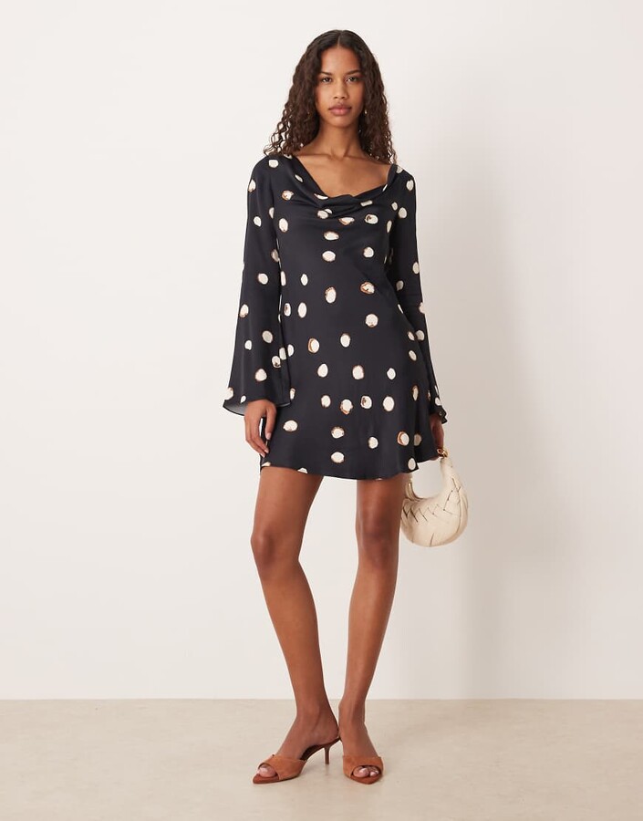 Nobody's Child Leighton satin cowl neck mini dress in large polka dot