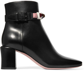 Fendi Embellished Leather Ankle Boots - Black