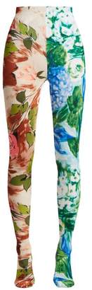 Richard Quinn - Contrasting Rose Print High Rise Velvet Leggings - Womens - Multi
