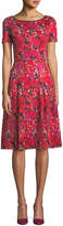 Thumbnail for your product : St. John Rose Floral Jacquard Pleated Cocktail Dress