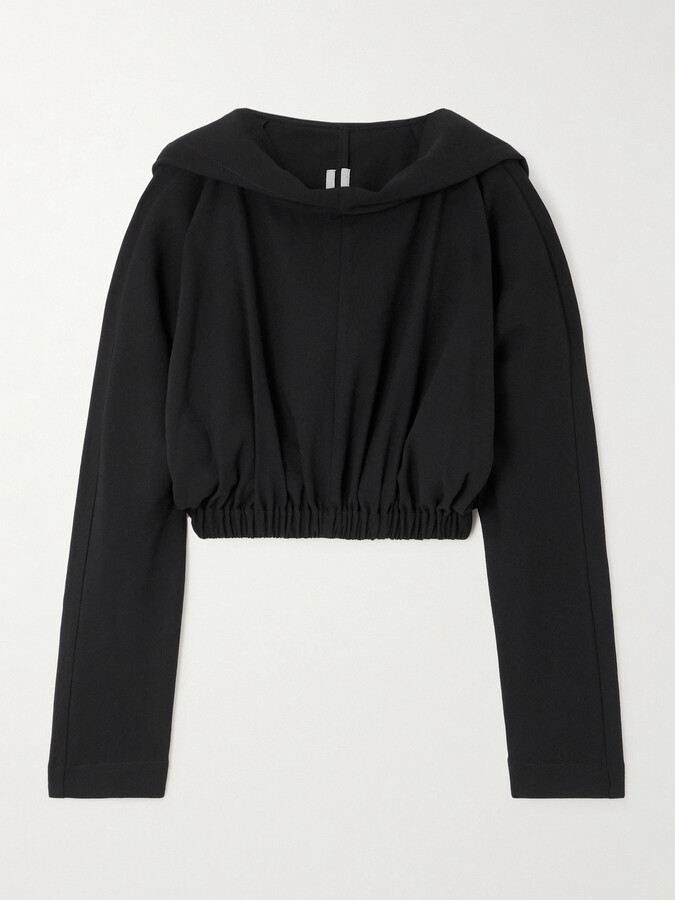 Rick Owens Cropped Wool-crepe Hoodie - Black