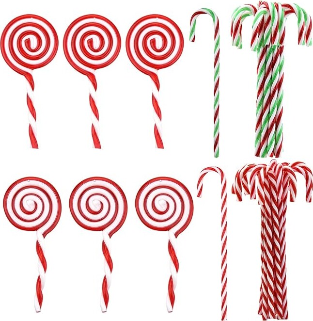 Jmkcoz Christmas Plastic Candy Cane Lollipop Ornament, 30 Pcs Christmas Tree Hanging Decoration Twisted Toy Crutch Candy Canes Stick for Home Party Holiday Xmas Embellishment