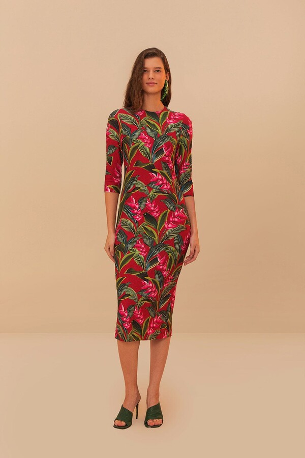 FARM RIO ACTIVE Red Dream Garden Jersey Midi Dress