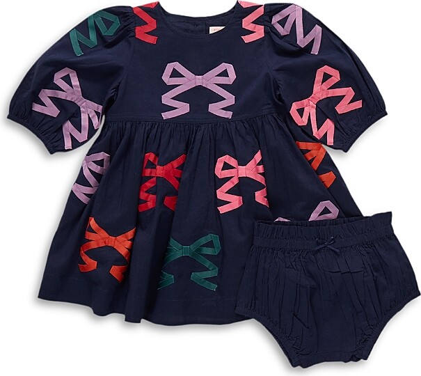 Pink Chicken Girls' Brooke Bow Applique 2 Piece Dress Set - Baby