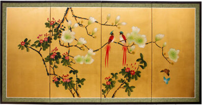 Oriental Furniture Love Birds on Traditional Gold Leaf
