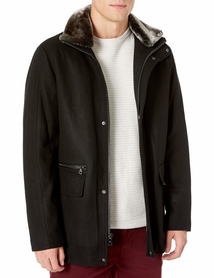YIhujiuben Mens Thick Stylish Padded Faux-Fur Collar Mid Long Down Jacket Coat 