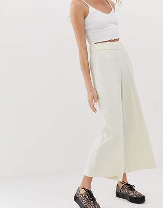 Monki co-ord ribbed wide leg pants in off white