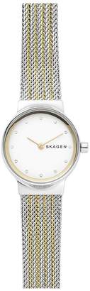 Skagen ladies watch two tone gold IP and stainless steel mesh bracelet, with white dial