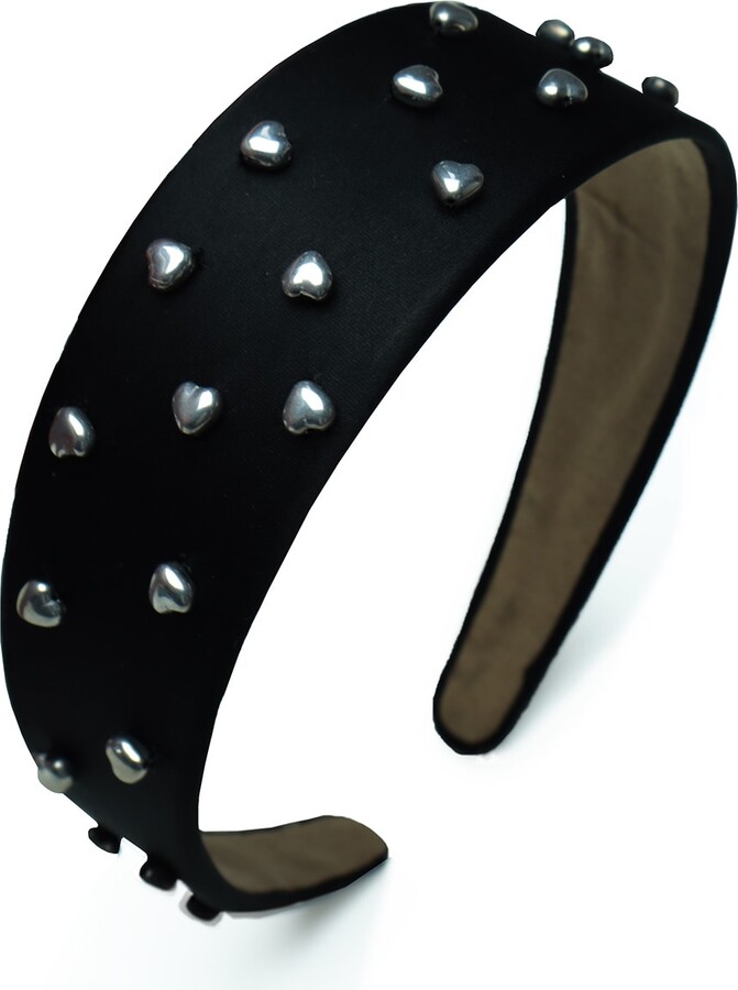 2Kstyle Inima Metal Heart Hand-Embellished Satin Headband - Black