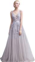 Thumbnail for your product : Nicefashion Women's Plus Size Vintage Deep V Back Flowy Tulle Long Bridesmaid Wedding Dress US