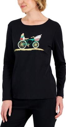 Karen Scott Petite Embellished Holiday-Graphic T-Shirt, Created for Macy's